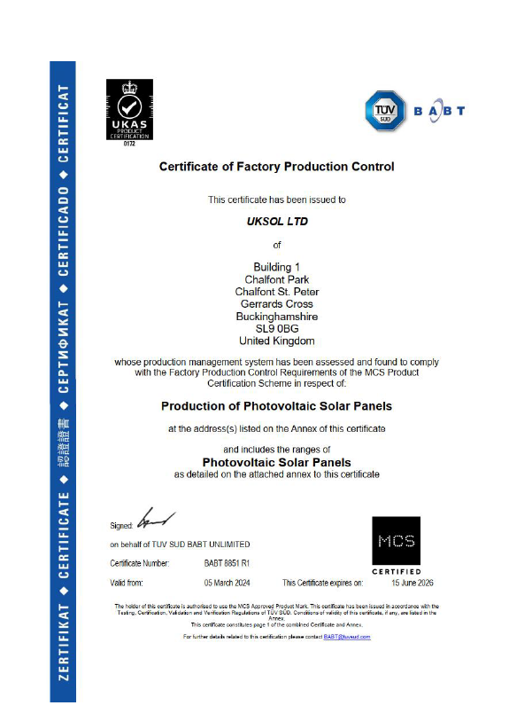 UKSOL MCS Certificate